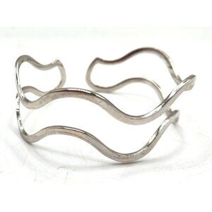 Twin Wave Abstract Cuff Silver Tone Bracelet
